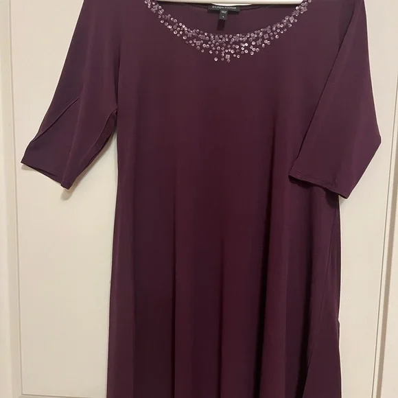 Eileen Fisher Silk & Sequin Tunic Top in Purple Plum Women's Small - Picture 4 of 6